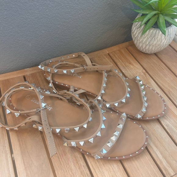 Studded Tan Strappy Sandals - Picture 5 of 9